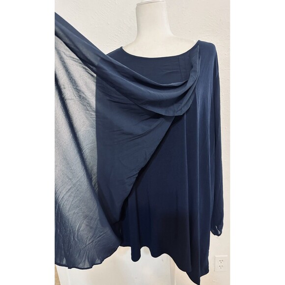 Susan Graver Size 1X Blue Liquid Knit Overlay Tunic Tie Back Occasion Minimalist - Picture 2 of 15